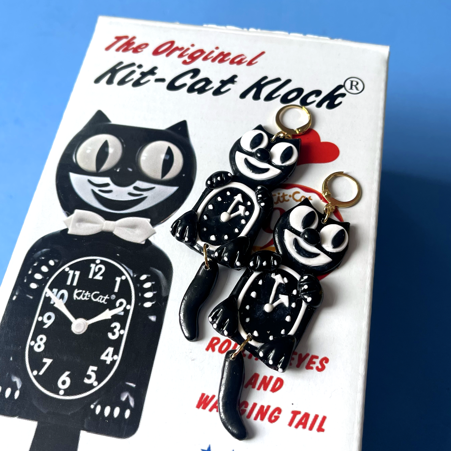 BLACK CAT CLOCK EARRINGS *MADE TO ORDER*