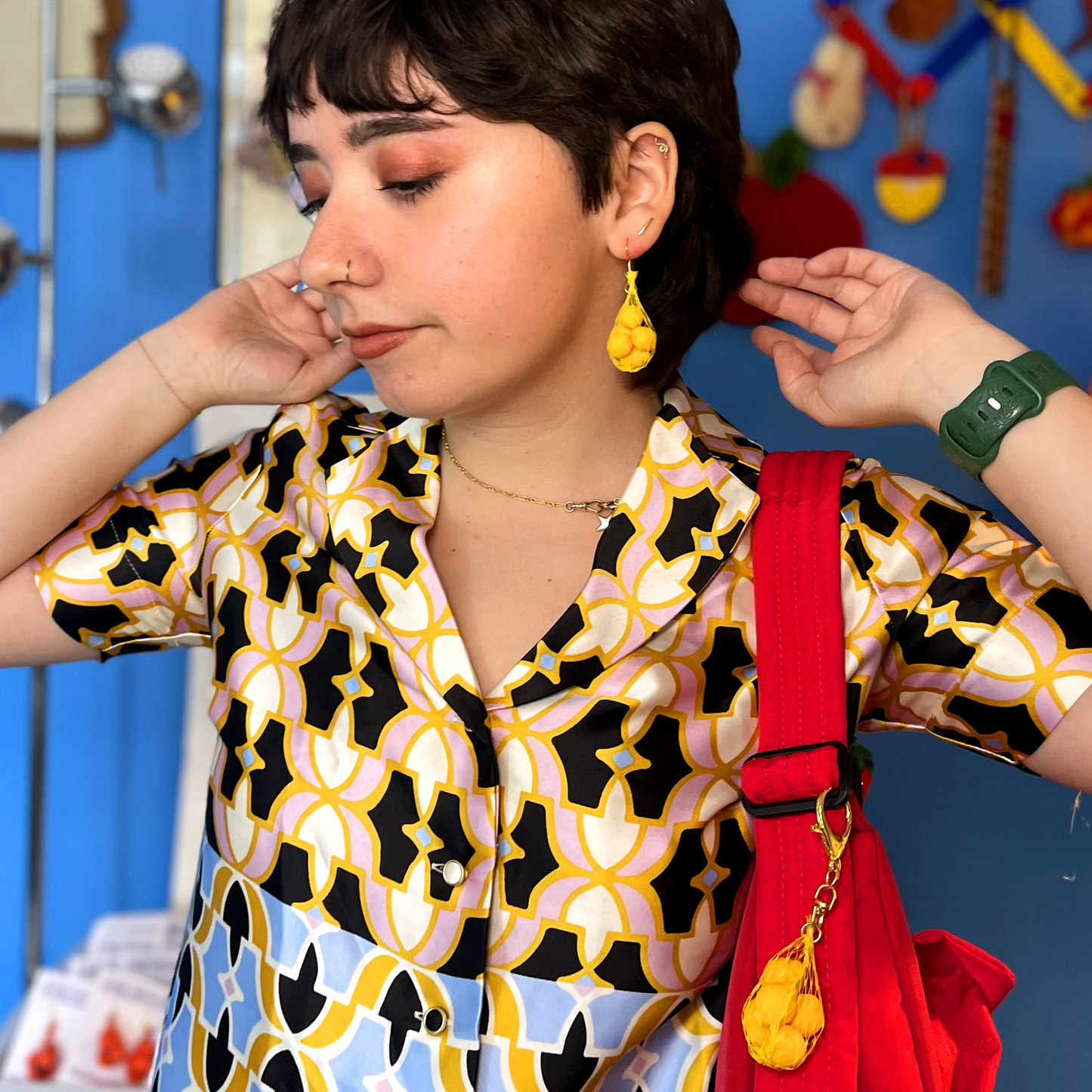 LEMON PRODUCE BAG EARRINGS