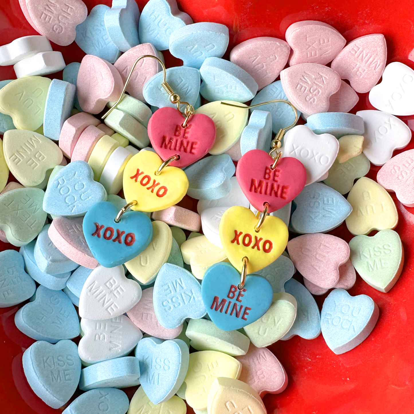 LONG CONVERSATION HEARTS DANGLE EARRINGS **PAIR**