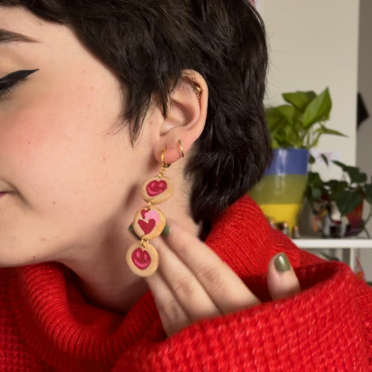 *EXTRA* LONG V-DAY COOKIE DANGLE EARRINGS (PAIR)