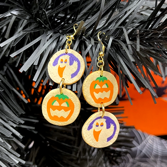 2-TIER SPOOKY COOKIE DANGLE EARRINGS **PAIR**