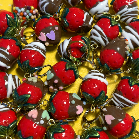 CHOCOLATE COVERED STRAWBERRIES (3 STYLES) ***SINGLE*** EARRING