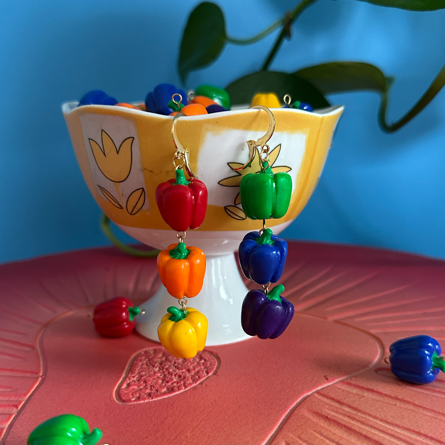 RAINBOW BELL PEPPERS LONG EARRINGS **PAIR**