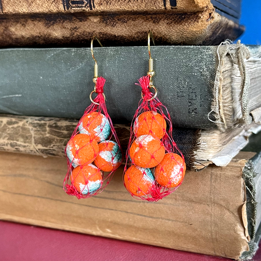 MOLDY ORANGE PRODUCE BAG EARRINGS