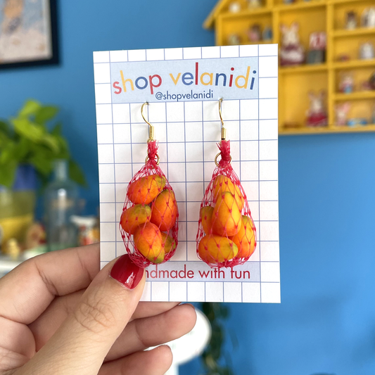 *RED MESH* MANGO PRODUCE BAG EARRINGS