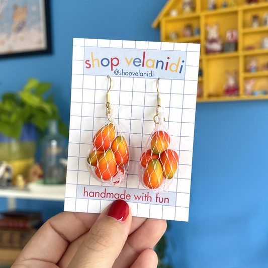 *WHITE MESH* MANGO PRODUCE BAG EARRINGS