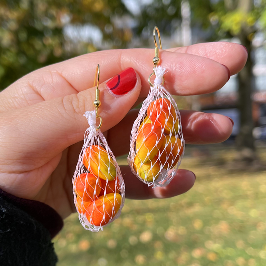 *WHITE MESH* MANGO PRODUCE BAG EARRINGS