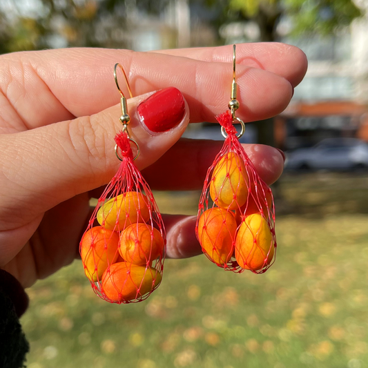 *RED MESH* MANGO PRODUCE BAG EARRINGS