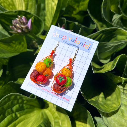 TOMATO PRODUCE BAG EARRINGS