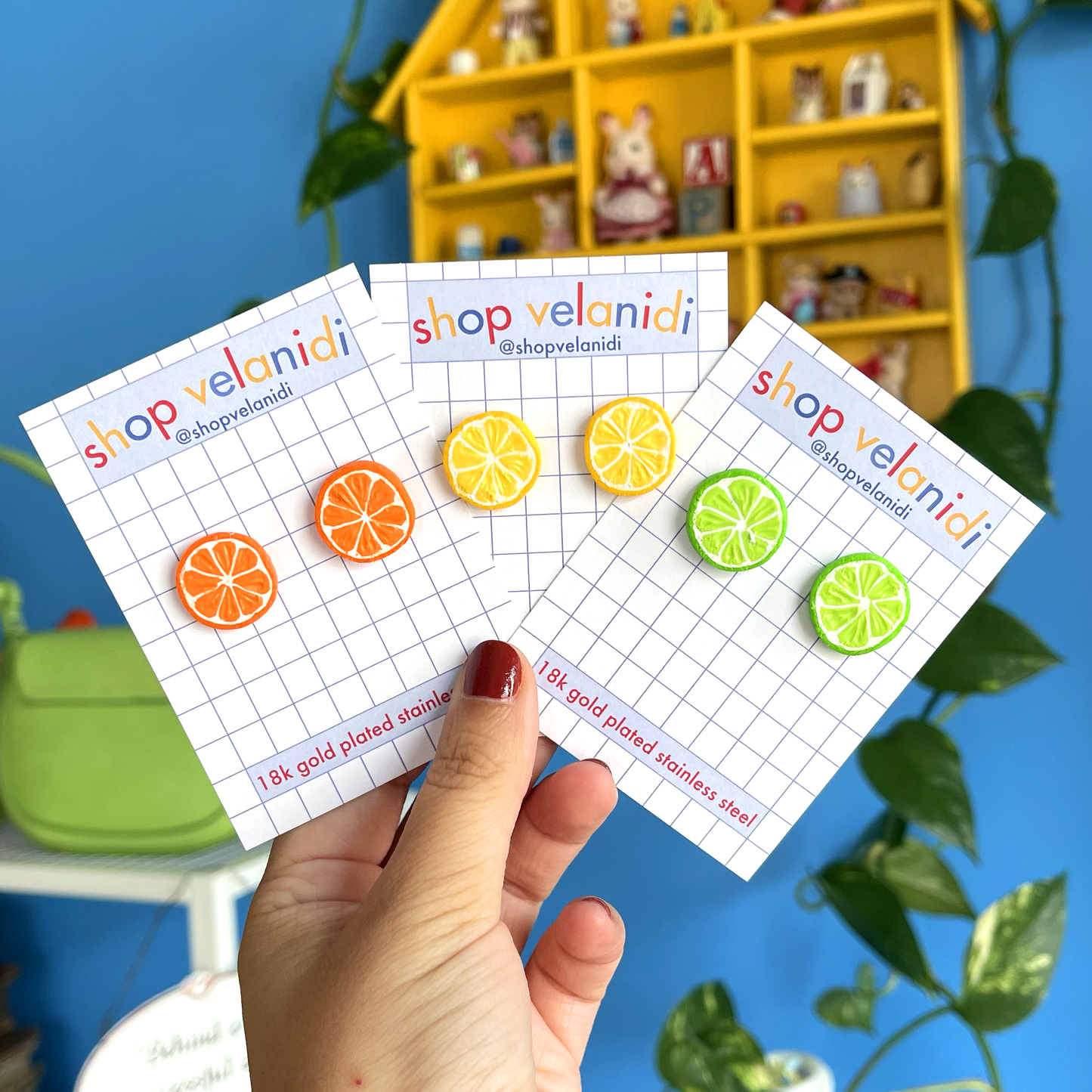 CITRUS SLICE STUD EARRINGS (SOLD AS SINGLES FOR MISMATCHING)