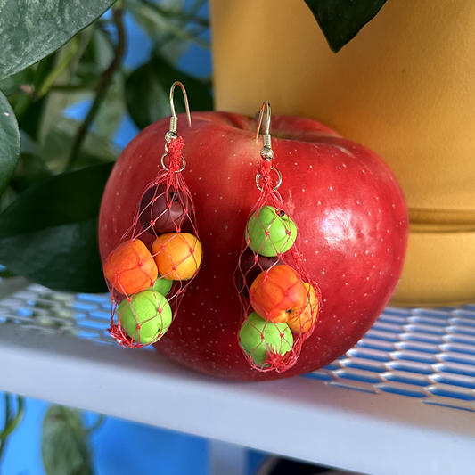 APPLE PRODUCE BAG EARRINGS