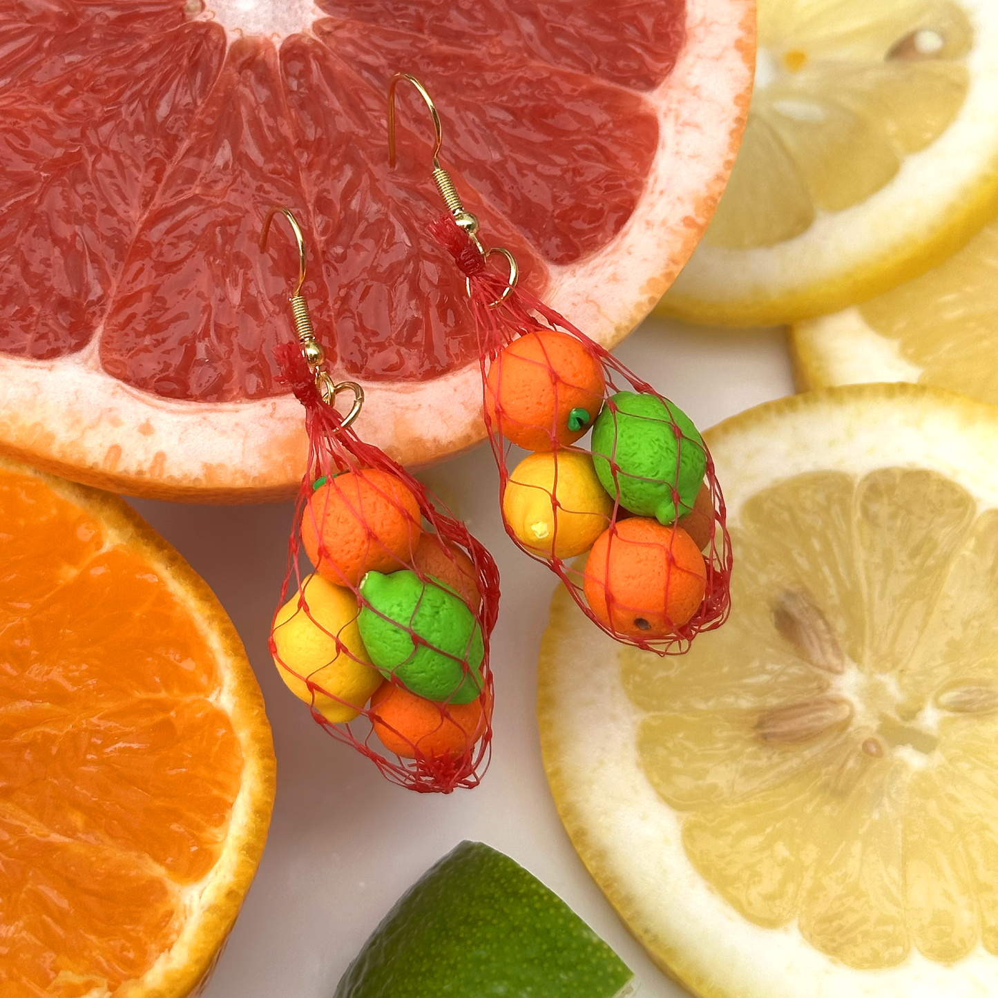CITRUS PRODUCE BAG EARRINGS