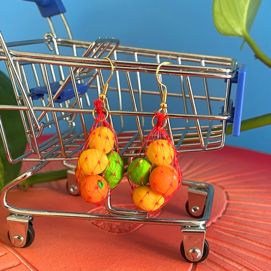 CITRUS PRODUCE BAG EARRINGS