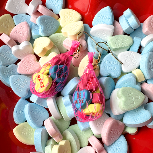 CONVERSATION HEART BAG EARRINGS