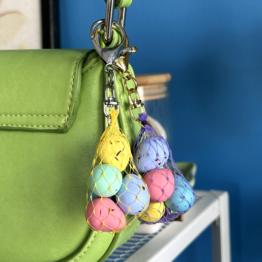 TINY EGGS MESH BAG *BAG CHARM* (YELLOW OR PURPLE MESH)