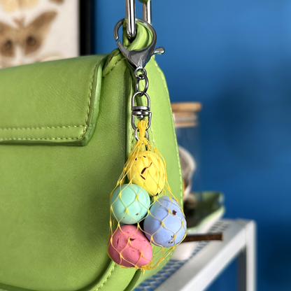 TINY EGGS MESH BAG *BAG CHARM* (YELLOW OR PURPLE MESH)