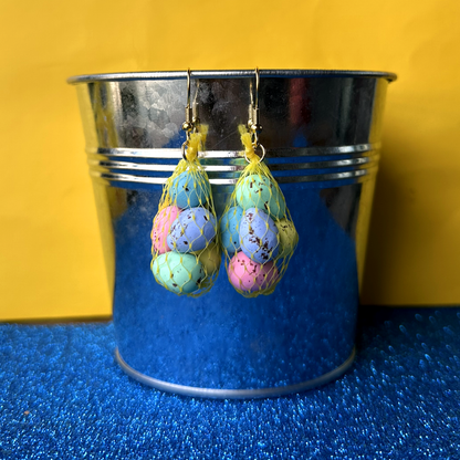 TINY EGGS BAG EARRINGS (YELLOW OR PURPLE MESH)