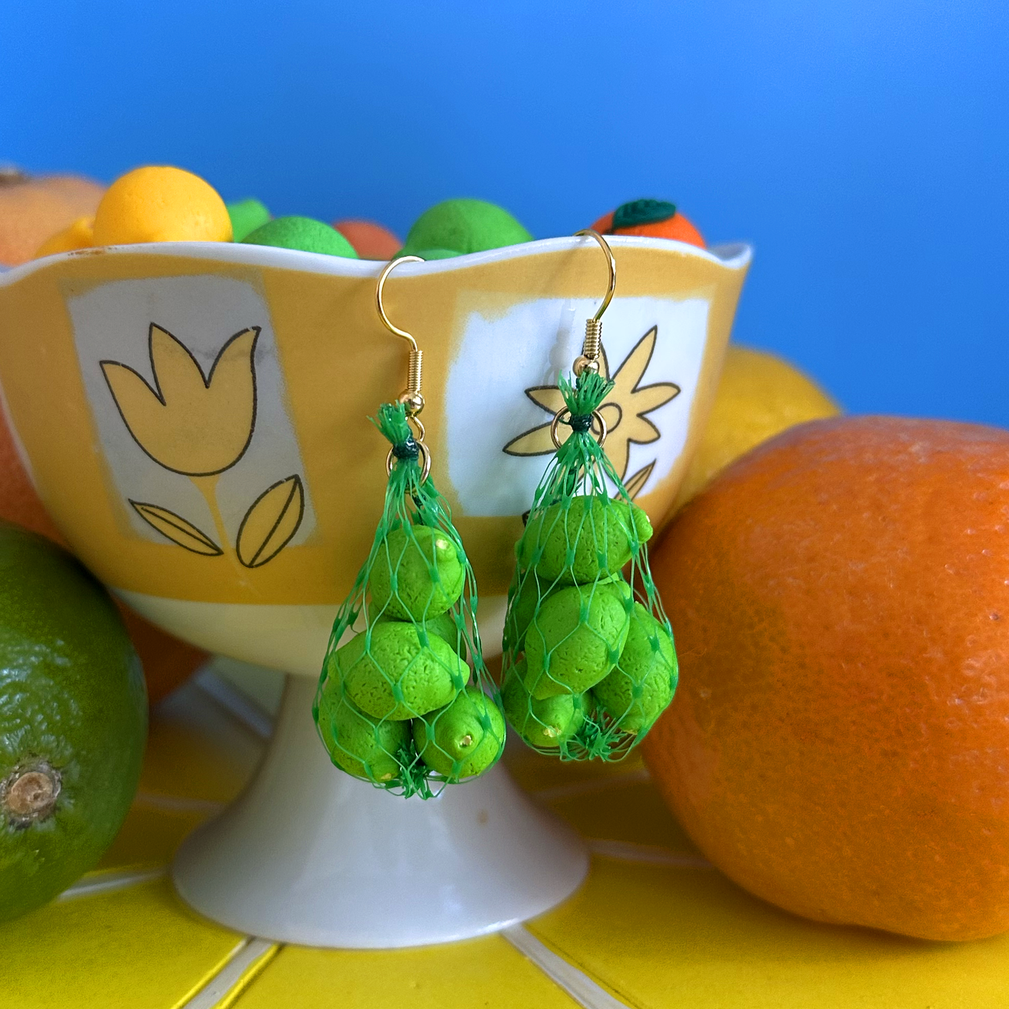 LIME PRODUCE BAG EARRINGS