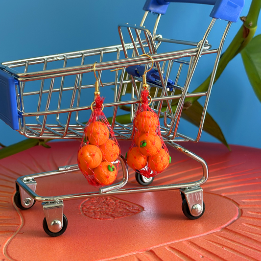 ORANGE PRODUCE BAG EARRINGS