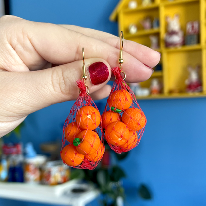ORANGE PRODUCE BAG EARRINGS