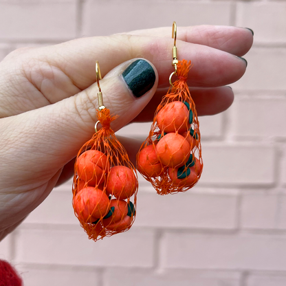 PEACH PRODUCE BAG EARRINGS