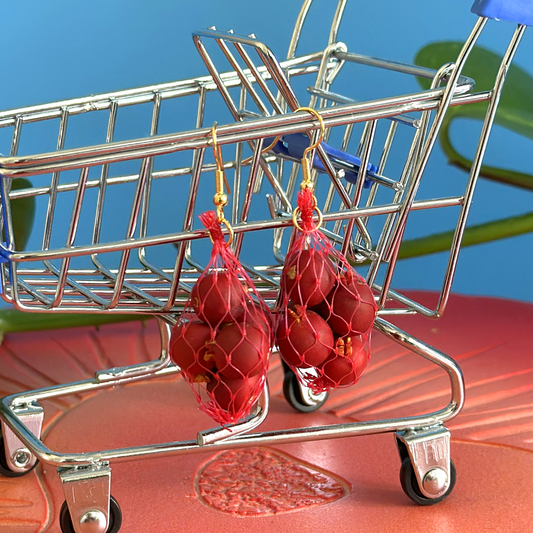 POMEGRANATE PRODUCE BAG EARRINGS