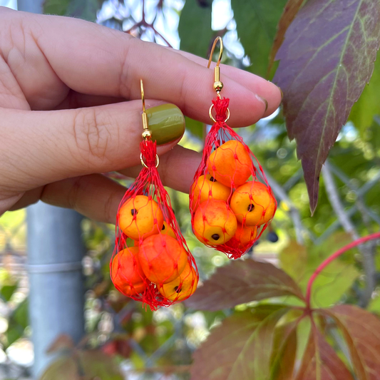 *RED MESH* APPLE PRODUCE BAG EARRINGS