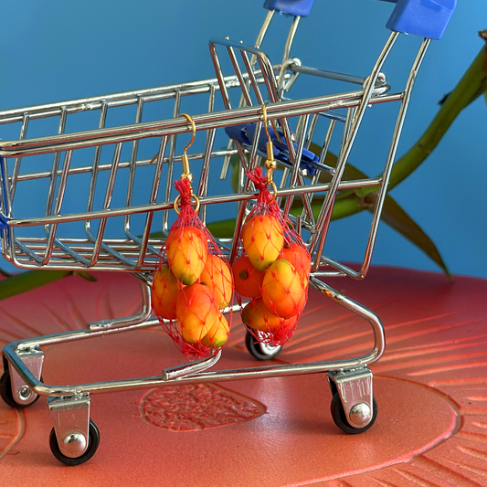 *RED MESH* MANGO PRODUCE BAG EARRINGS