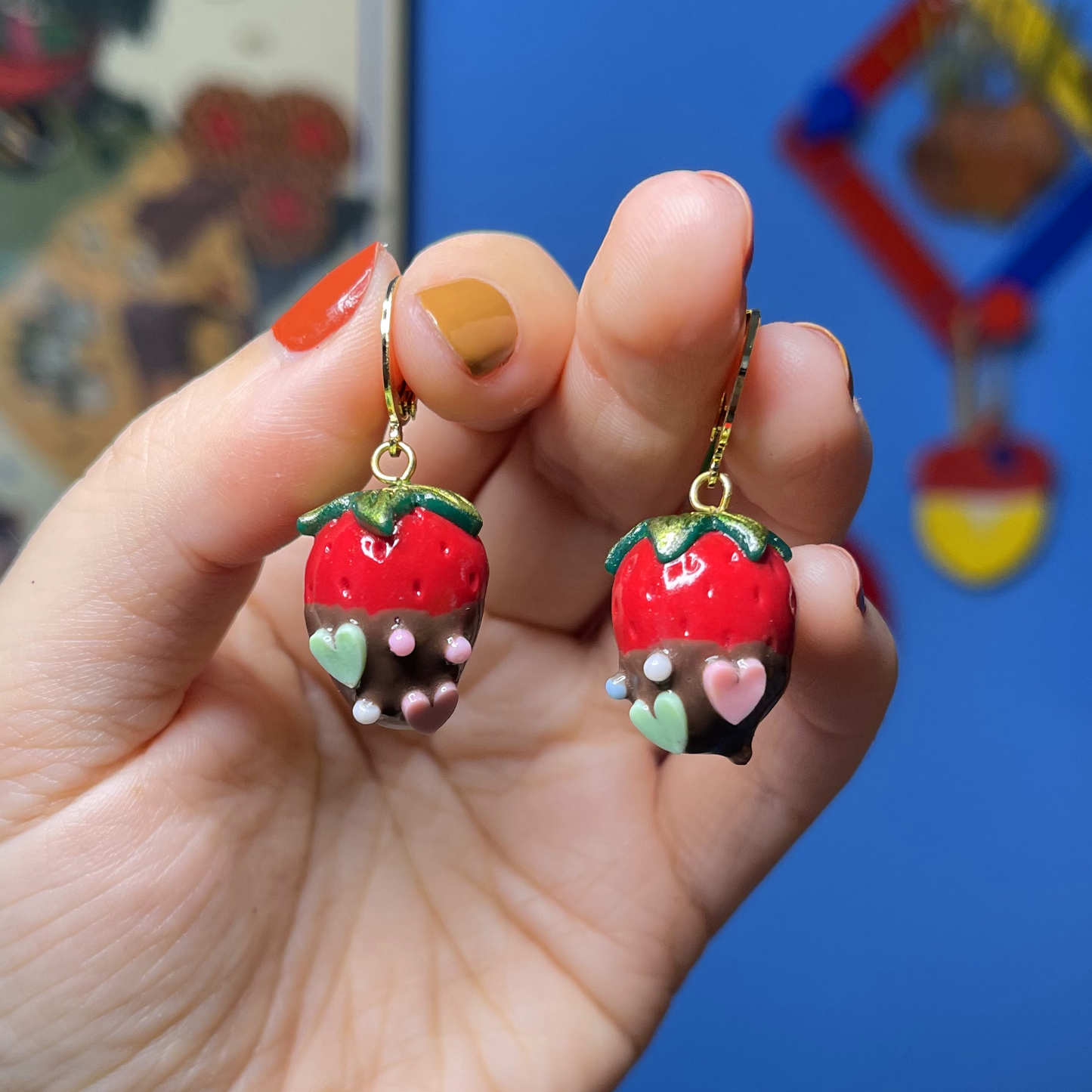 CHOCOLATE COVERED STRAWBERRIES (3 STYLES) ***SINGLE*** EARRING